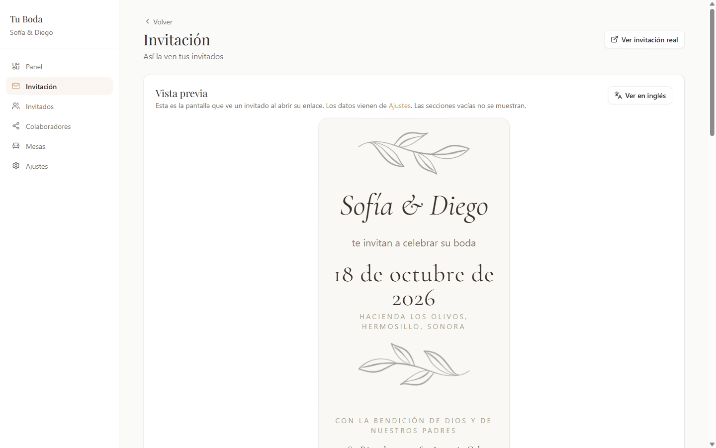 Vista previa de invitación